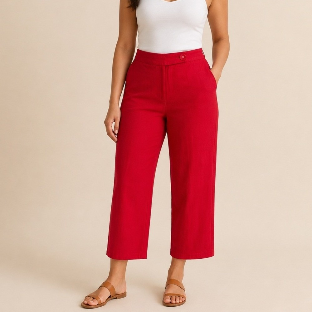 Emma James Trousers Size 6 Red Herringbone Straight Leg Dress Pants Classic